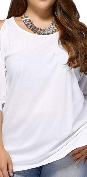 Women Plus Size Cold Shoulder T Shirt Short Sleeve - Picture 3 of 3